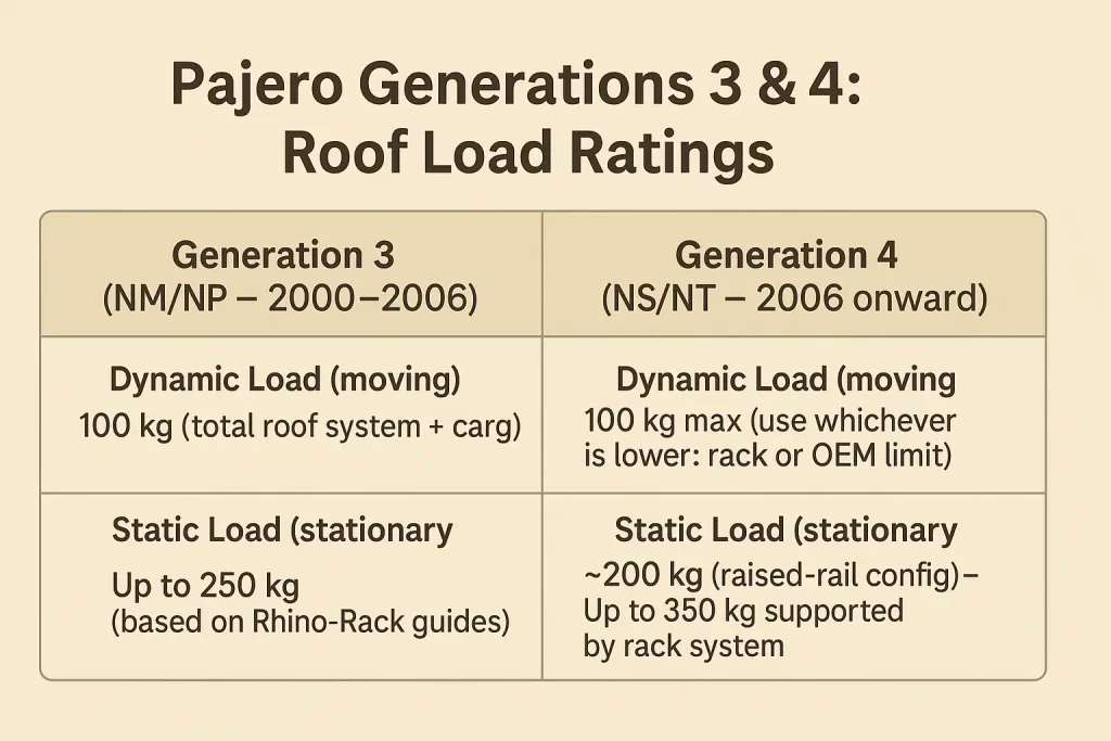 Roof Rating Table Pajero